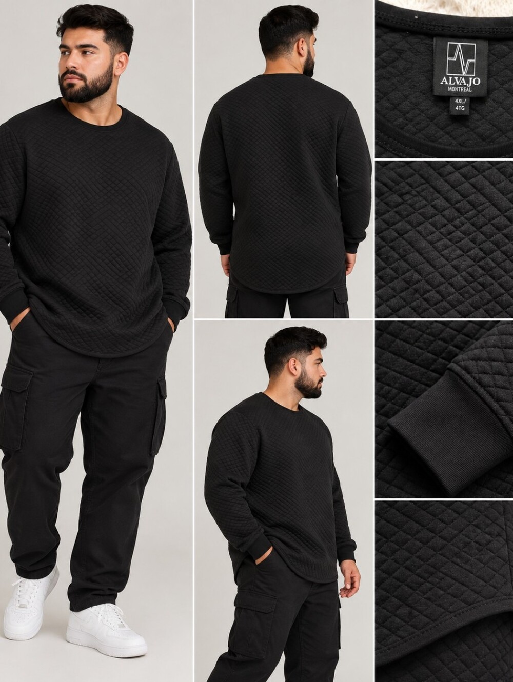 Alvajo Quilted Crewneck in Black Size 4XL